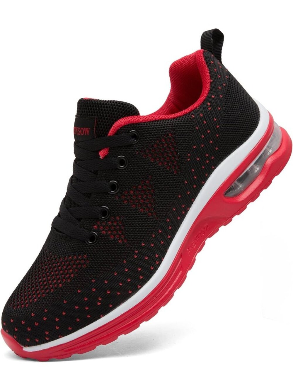 Women's Black Red Rubber Walking Shoes Lightweight Comfortable Sports Sneakers